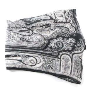 ETRO 近年 シルク混 ストール リネン ペイズリー柄 総柄 黒 ブラック IBO35