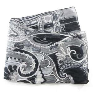 ETRO 近年 シルク混 ストール リネン ペイズリー柄 総柄 黒 ブラック IBO35