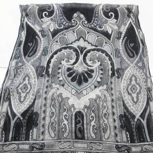 ETRO 近年 シルク混 ストール リネン ペイズリー柄 総柄 黒 ブラック IBO35