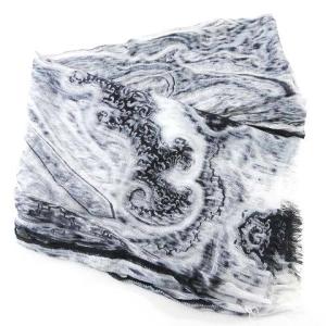 ETRO 近年 ストール フリンジ モダール リネン混 総柄 ペイズリー柄 グレー IBO35