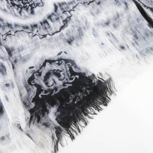 ETRO 近年 ストール フリンジ モダール リネン混 総柄 ペイズリー柄 グレー IBO35