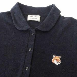 Maison Kitsuné ポロシャツ 半袖 薄手 キツネ刺繍 丸襟 ウール混 カットソー S 紺 ネイビー