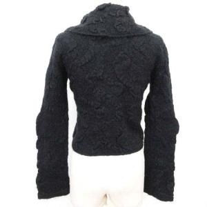 EMPORIO ARMANI ショート丈 ニット カーディガン ジャケット アウター モヘヤ混 Vネック 38 Mサイズ相当 黒 ブラック IBO35
