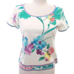 Fashion 半袖 カットソー トップス 花柄 M 白 ホワイト 日本製 IBO35