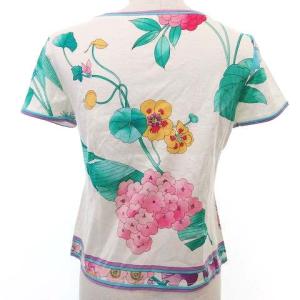LEONARD Fashion 半袖 カットソー トップス 花柄 M 白 ホワイト 日本製 IBO35