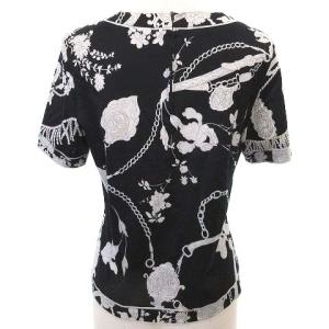 LEONARD Fashion 半袖 カットソー トップス 花柄 総柄 スクエアネック L 黒 ブラック IBO35