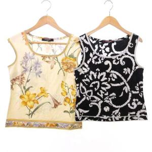 LEONARD Fashion タンクトップ 2枚セット トップス インナー 花柄 L 黒 ブラック ベージュ IBO35