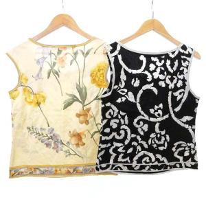 LEONARD Fashion タンクトップ 2枚セット トップス インナー 花柄 L 黒 ブラック ベージュ IBO35
