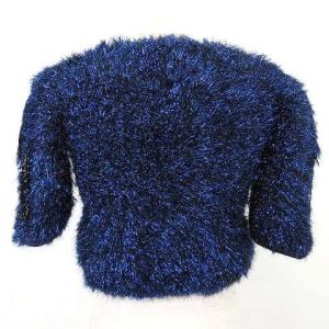 EMPORIO ARMANI シャギー 半袖 タグ付 ニット カットソー トップス Vネック スパンコール ビーズ 38 Mサイズ相当 青 ブルー IBO35