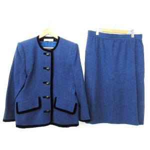 ヴィンテージ スーツ ジャケット スカート セットアップ カシミヤ アンゴラ トリム 国内正規 10.5 青 ブルー U180