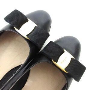 Salvatore Ferragamo ヴァラ VARA パンプス ローヒール チャンキーヒール レザー 5.5 22.5cm 23cm 黒 ブラック ORG