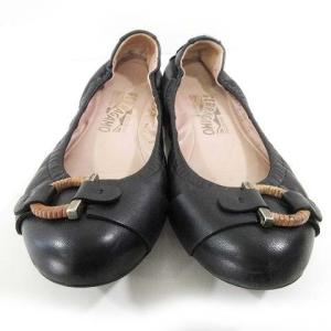 Salvatore Ferragamo バレエ シューズ フラットシューズ レザー 6D 23.0?p相当 黒 ブラック イタリア製 IBO35