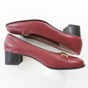 Salvatore Ferragamo パンプス ガンチーニ ローヒール レザー 6C 23.0?p相当 赤 レッド イタリア製 IBO35