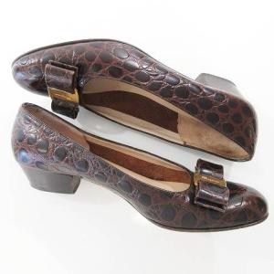 Salvatore Ferragamo パンプス VARA ヴァラ クロコ型押し レザー ローヒール 5 1