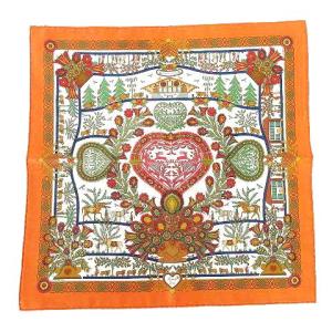 カレ45 DECOUPAGES スカーフ シルク プチカレ オレンジ