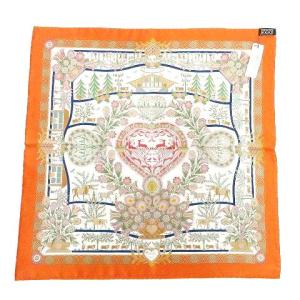 HERMES カレ45 DECOUPAGES スカーフ シルク プチカレ オレンジ