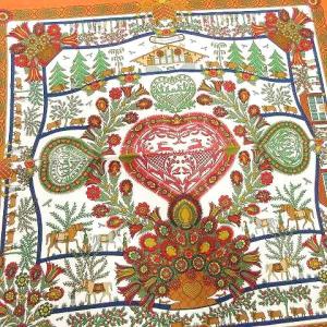 HERMES カレ45 DECOUPAGES スカーフ シルク プチカレ オレンジ