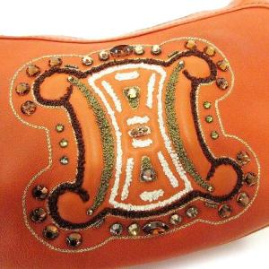 CELINE ハンドバッグ 皮革 トリオンフ ビジュー 刺繍 レザー セミショルダーバッグ ブラウン系 U180