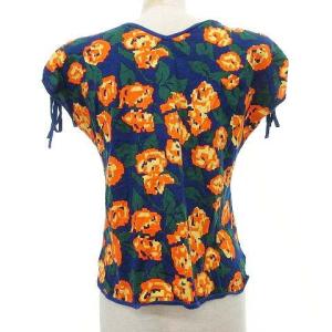 YVES SAINT LAURENT ヴィンテージ セットアップ 花柄 半袖 カットソー パンツ フラワープリント M 青 ブルー ECR17