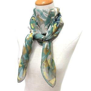 スカーフ 大判 総柄 シルク 緑 グリーン RRR U90