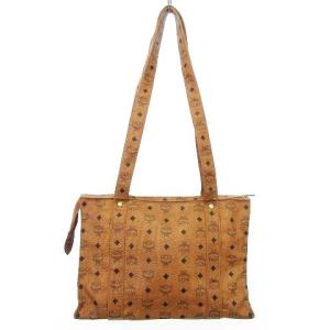 MCM Z0030 トート ショルダーバッグ 肩掛け 鞄 かばん レザー ロゴ 総柄 キャメル 茶 ブラウン ECR17