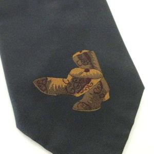 RALPH LAUREN 90S ネクタイ ウエスタン柄 馬 ブーツ 刺繍 レギュラータイ フランス製 ビジネス パーティー 黒 ブラック IBO35