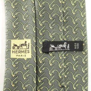 HERMES ネクタイ シルク ホース 総柄 レギュラータイ フランス製 ビジネス パーティー 緑 グリーン U180