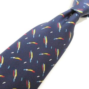 美品 ネクタイ シルク 総柄 レギュラータイ フランス製 ビジネス パーティー 紺 ネイビー U180
