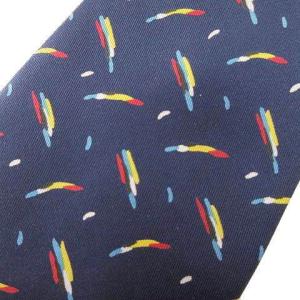 HERMES 美品 ネクタイ シルク 総柄 レギュラータイ フランス製 ビジネス パーティー 紺 ネイビー U180