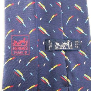 HERMES 美品 ネクタイ シルク 総柄 レギュラータイ フランス製 ビジネス パーティー 紺 ネイビー U180