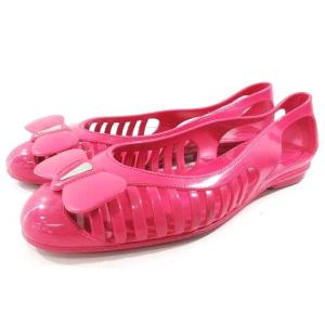 フラットシューズ 靴 ラバー リボン 7 23.0?p-23.5?p ピンク イタリア製 SB01736 IBO35