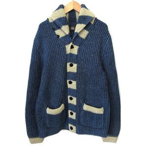 ショール カーディガン ハイゲージニット コットン M 青