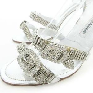 MANOLO BLAHNIK サンダル ラインストーン ベルト ハイヒール 37.5 約24cm シルバー IBO36