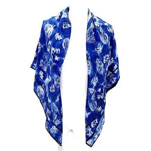 Alexander McQueen 大判 スカーフ シルク タトゥー柄 パイピング 青 ブルー IBO36