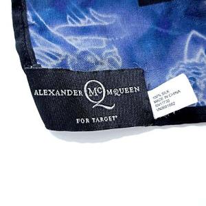 Alexander McQueen 大判 スカーフ シルク タトゥー柄 パイピング 青 ブルー IBO36