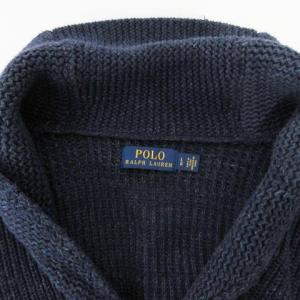 POLO RALPH LAUREN 美品 近年 ショールカラー カーディガン コットン ニット 国内正規 LG 紺 ネイビー IBO36