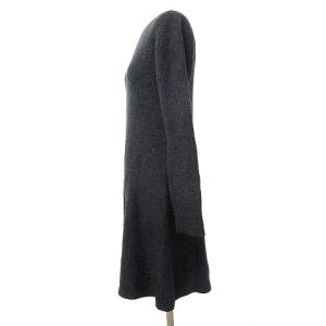 Theory 現行タグ ニット ワンピース ひざ丈 長袖 リブ ウール フレア S 黒 ブラック IBO36