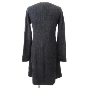 Theory 現行タグ ニット ワンピース ひざ丈 長袖 リブ ウール フレア S 黒 ブラック IBO36