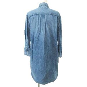 23区 デニム シャツ ワンピース ひざ丈 長袖 スナップボタン 40 青 ブルー IBO36
