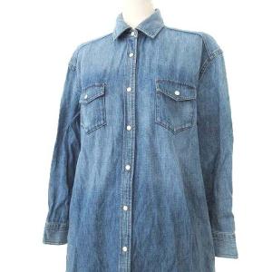 23区 デニム シャツ ワンピース ひざ丈 長袖 スナップボタン 40 青 ブルー IBO36