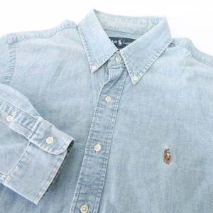 RALPH LAUREN シャンブレー シャツ 長袖 ボタンダウン カスタムフィット トップス 国内正規 L 青 ブルー IBO36