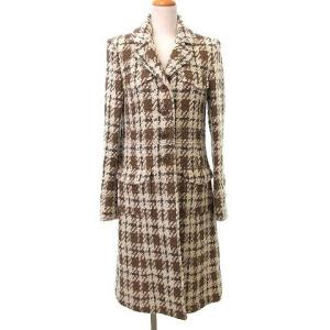 美品 コート ロング ツイード ウール 2 M 茶 ブラウン IBO36 U90