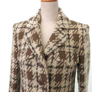 Theory 美品 コート ロング ツイード ウール 2 M 茶 ブラウン IBO36 U90