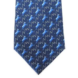 HERMES タグ付 ネクタイ レギュラータイ 牛 総柄 シルク 紺 ネイビー IBO36 U90