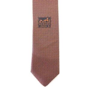 HERMES 美品 H柄 織り ネクタイ レギュラータイ シルク 茶 ブラウン IBO36 U90