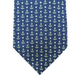 HERMES 美品 ネクタイ レギュラータイ イカリ 総柄 緑 グリーン IBO36 U90