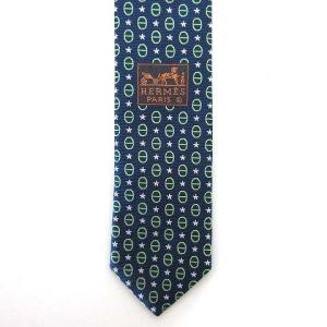 HERMES 美品 ネクタイ レギュラータイ イカリ 総柄 緑 グリーン IBO36 U90