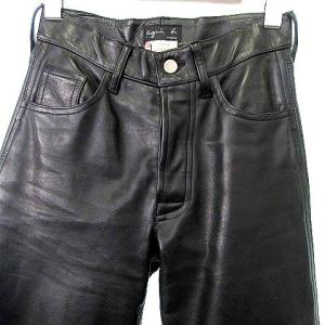 agnes b. 国内正規 レザー パンツ 牛革 ボタンフライ 36 S 黒 ブラック フランス製 IBO36 A0303