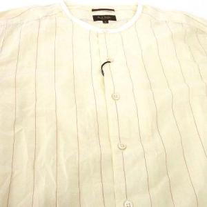 PAUL SMITH タグ付き バンドカラー シャツ 長袖 ストライプ カジュアル トップス 国内正規 L ベージュ IBO36