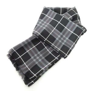 BURBERRY LONDON シルク チェック マフラー フリンジ ストール 柄×無地 薄手 ビジネス カジュアル イタリア製 黒 ブラック U90